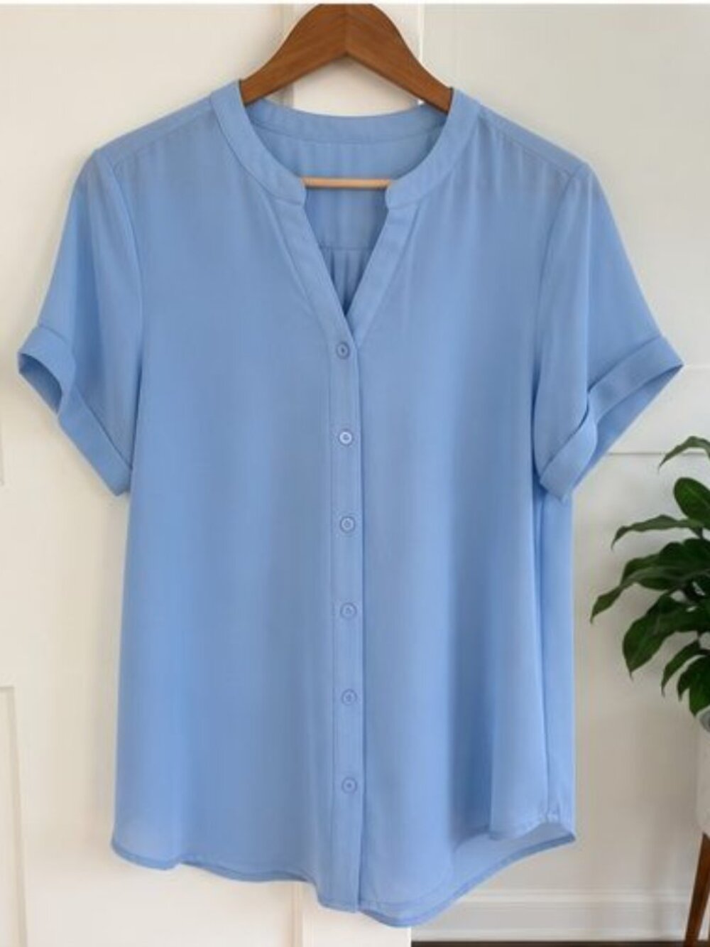 Blue Tie Neck Blouse